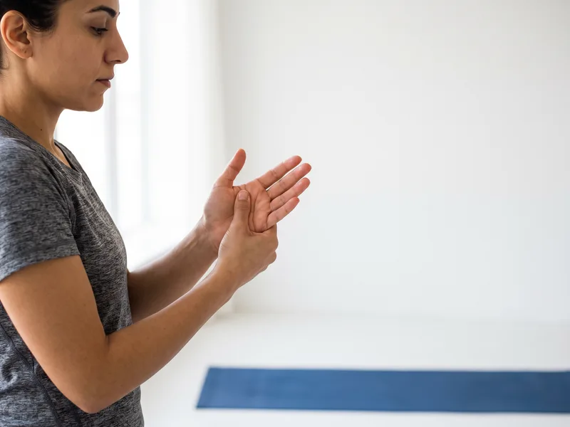 Patient stretching their wrist and palm